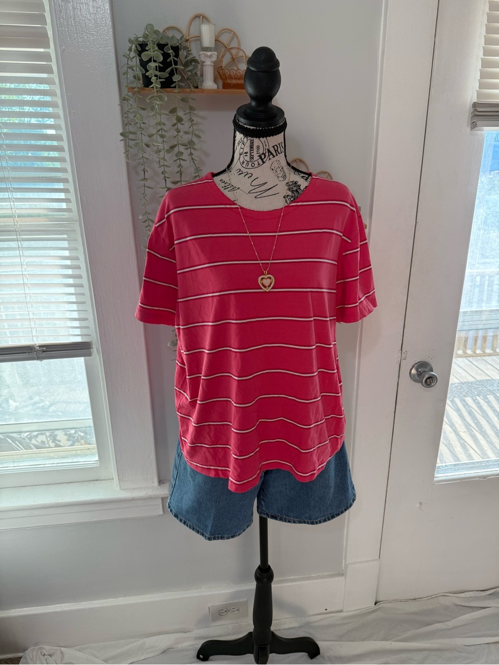 Basic Editions Pink Striped Short Sleeve Tee